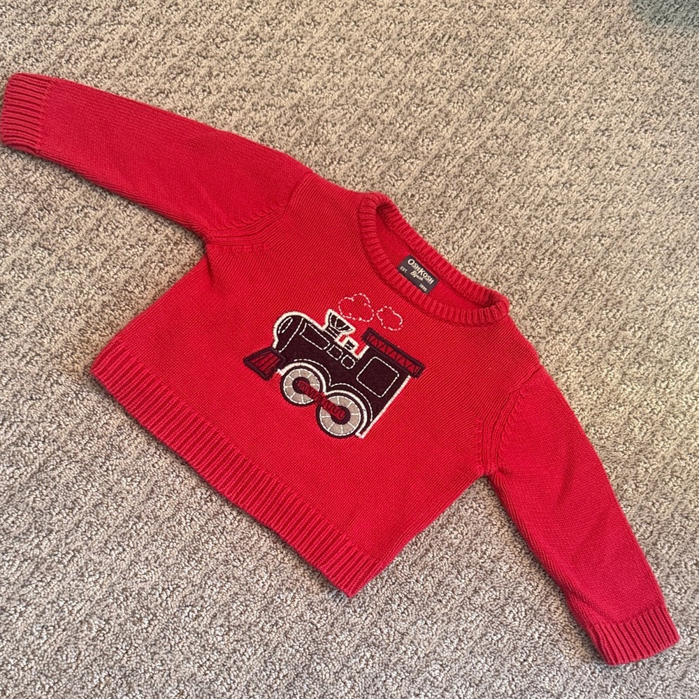 OshKosh B'gosh Vintage Train Sweater Red 100% Cotton Size 18 Months